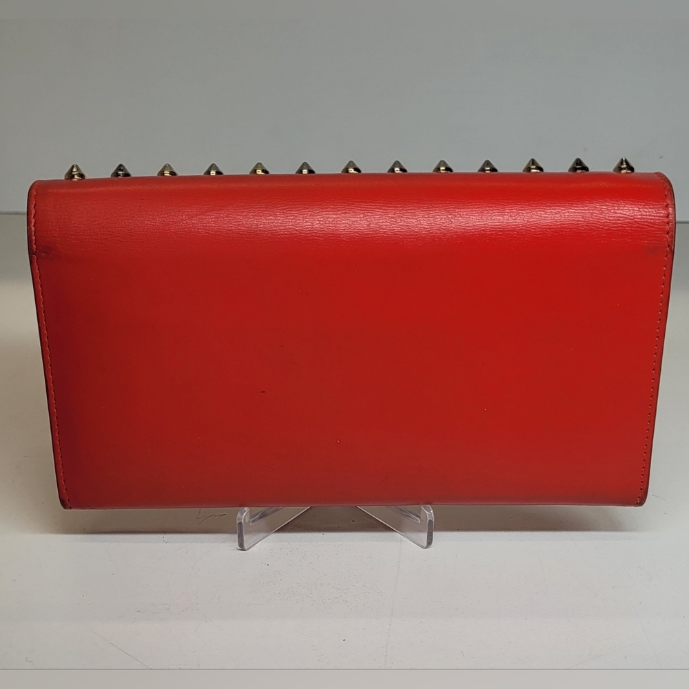 SOLD!!!Christian Louboutin Red Leather Macaron Spiked Clutch / Wallet - Picture 5 of 11